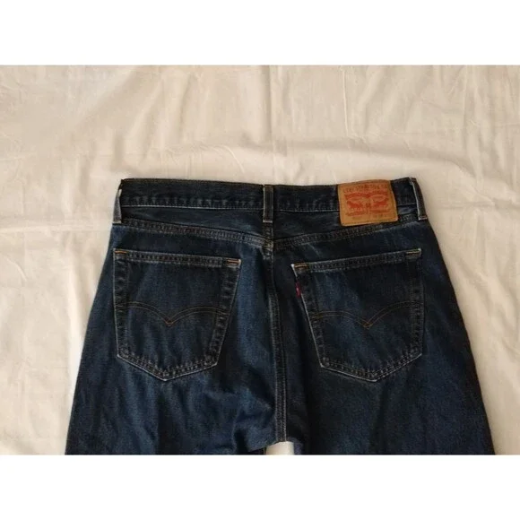 Levi's 505 Men's Regular Fit Jeans 36x30 Dark Wash Denim 100% Cotton Distressed - Picture 11 of 12